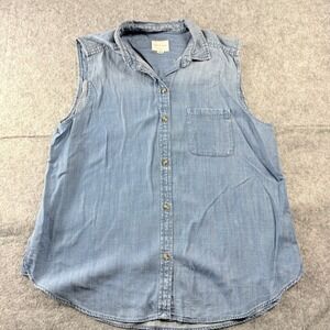 American Eagle Womens Size XL Chambray Button Down Shirt Blue Boyfriend Fit